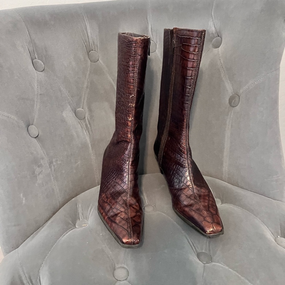 Naturalizer Dark Brown Crocodile Heeled Boots